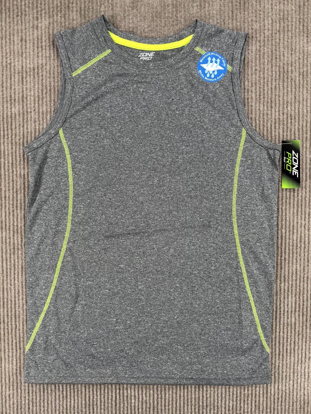Zone Pro Boys XL Sleeveless Performance Shirt NWT Gray Lime